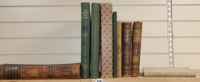 A group of cloth and leatherbound reference vols, including an Austrian Atlas, 1904 (9)